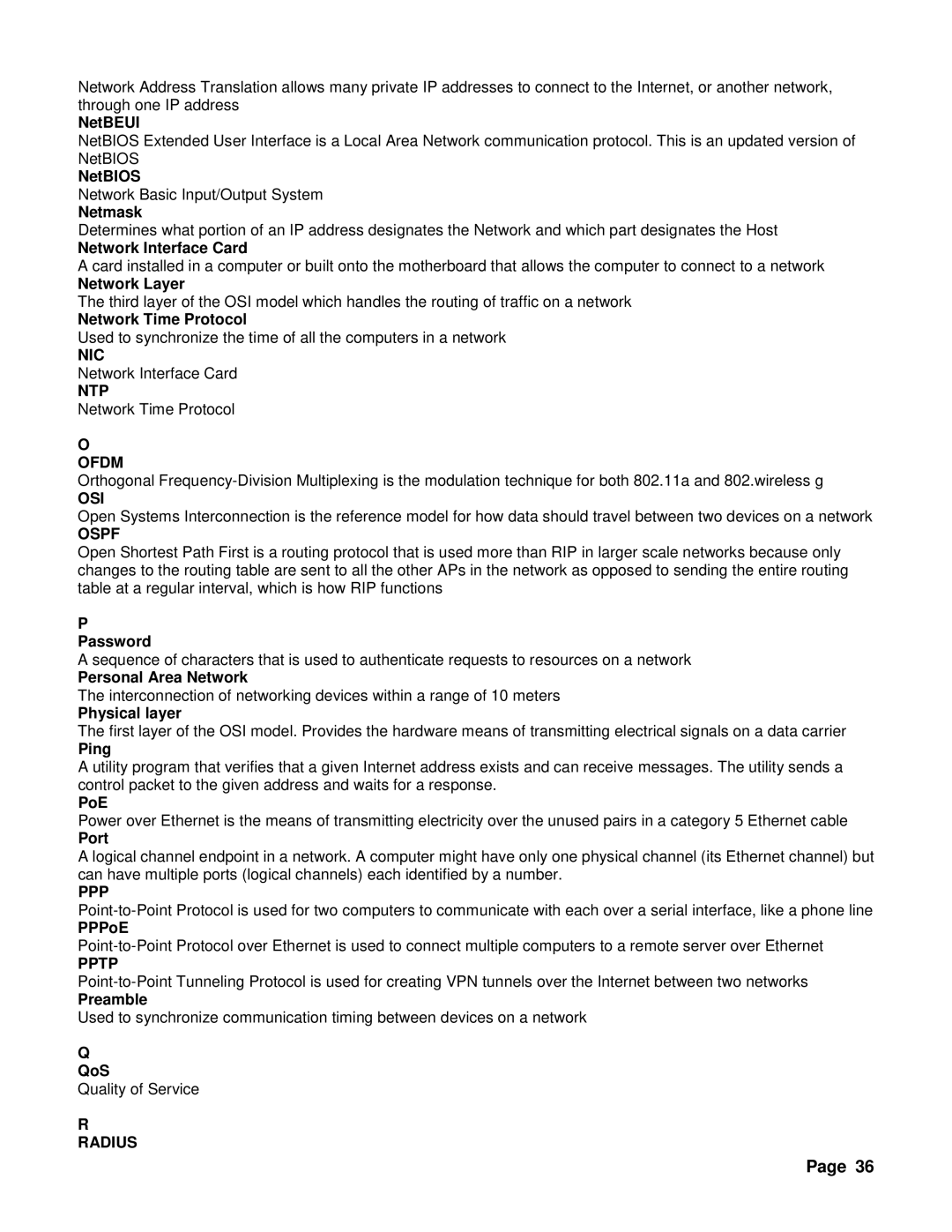 TRENDnet TEW-637AP 3.01 manual Nic, Ntp, Ofdm, Osi, Ospf, Ppp, Pptp, Radius 