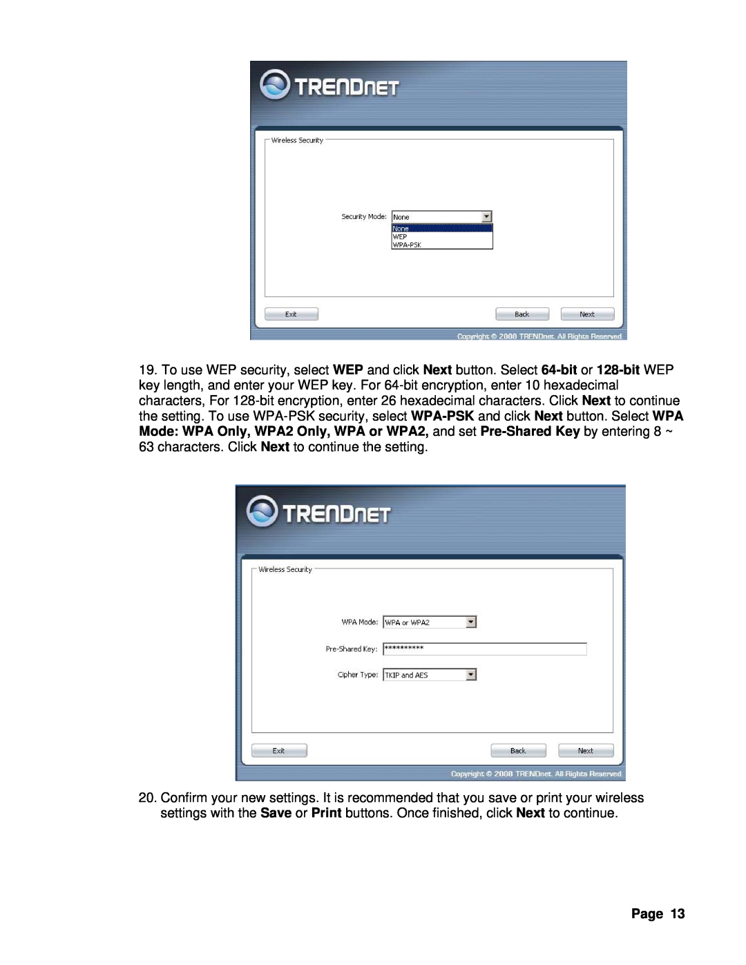 TRENDnet TEW-637AP manual characters. Click Next to continue the setting 