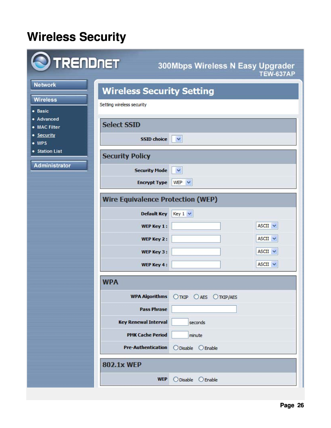 TRENDnet TEW-637AP manual Wireless Security, Page 