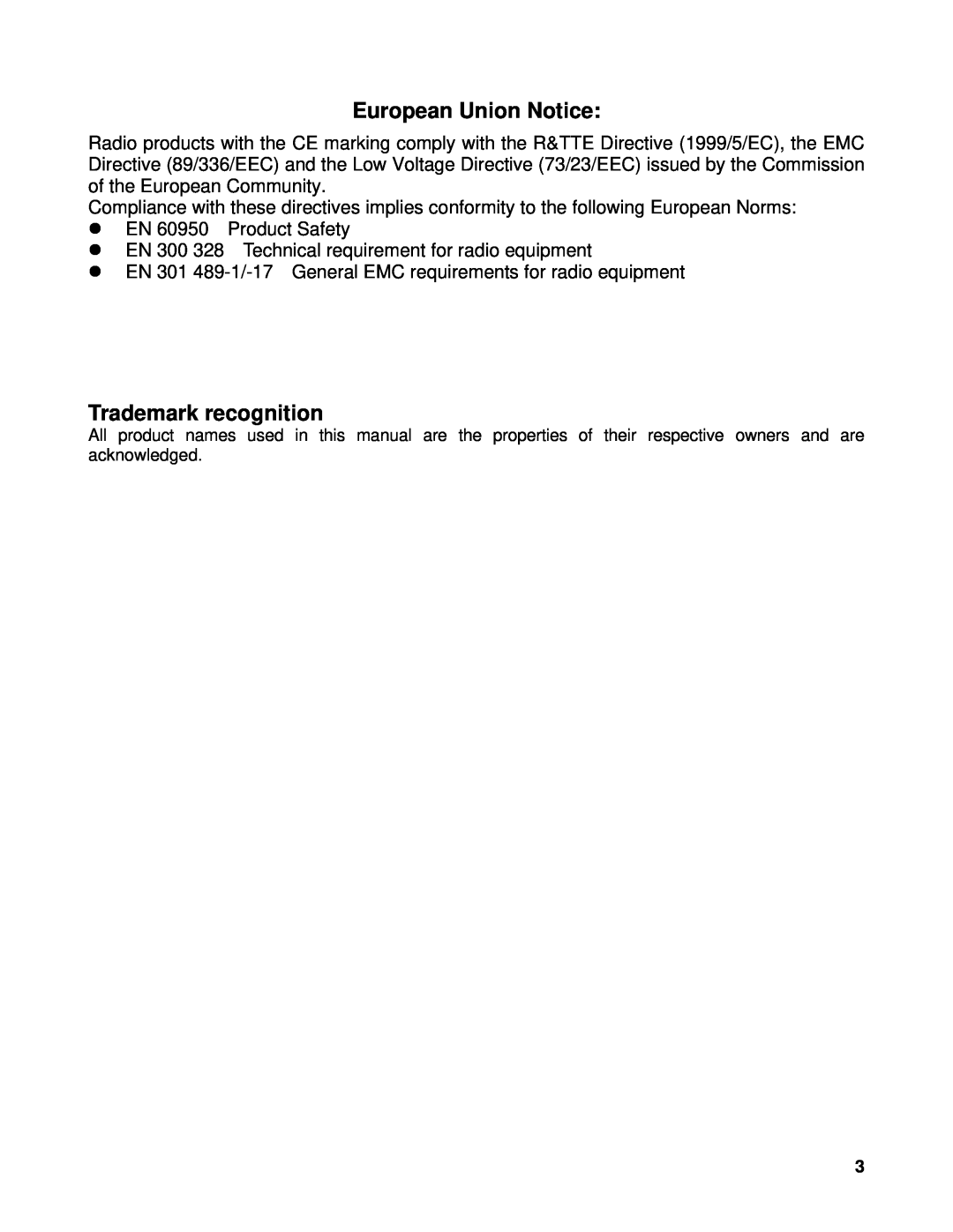 TRENDnet TEW-637AP manual European Union Notice, Trademark recognition 