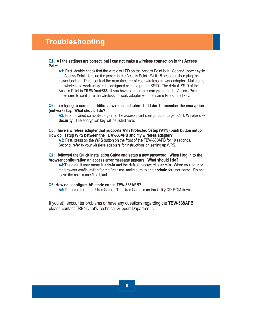 TRENDnet TEW-638APB manual Troubleshooting 