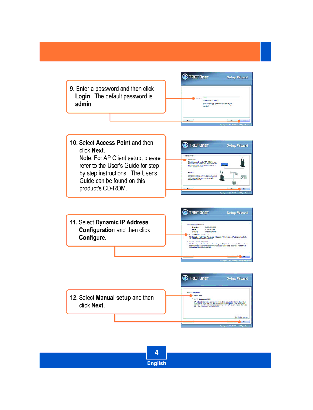 TRENDnet TEW-638APB manual Select Manual setup and then click Next 