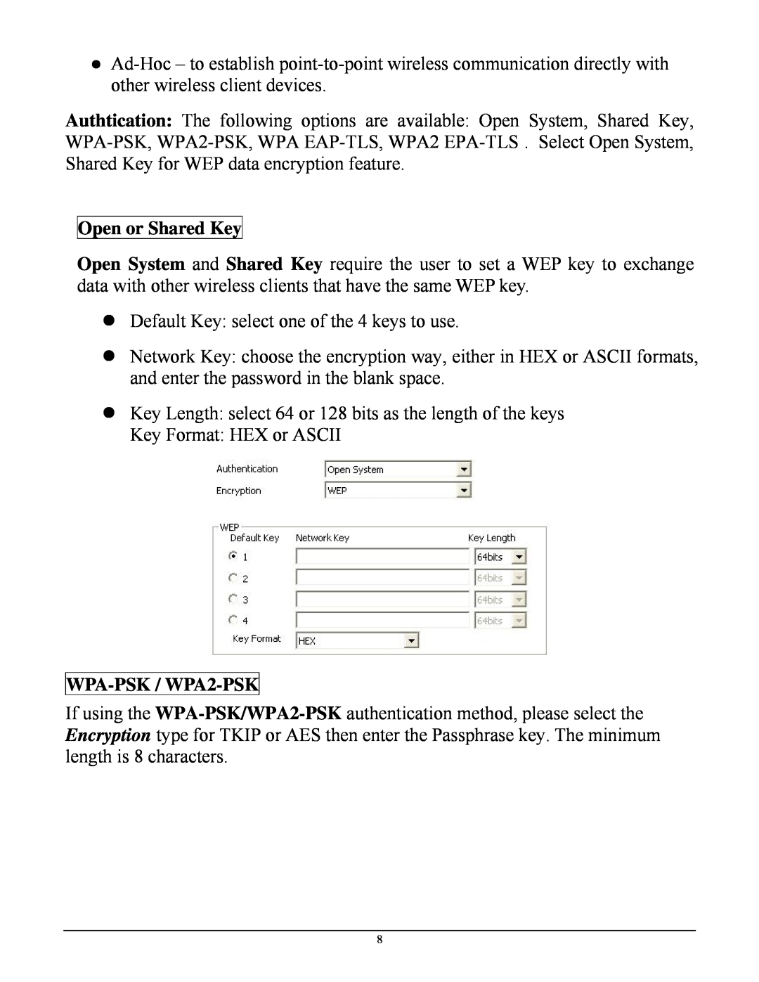 TRENDnet TEW-641PC manual Open or Shared Key, WPA-PSK / WPA2-PSK 