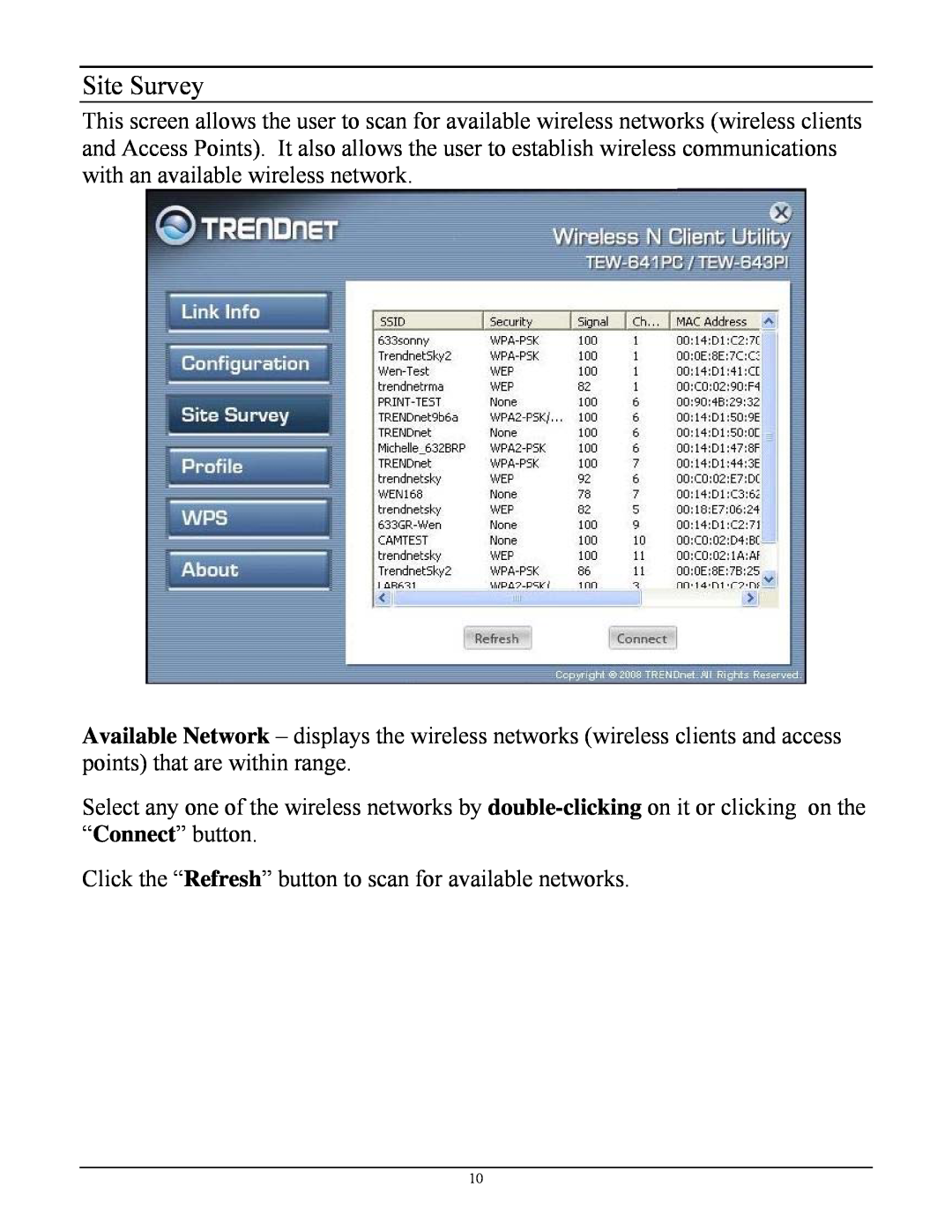 TRENDnet TEW-641PC manual Site Survey 