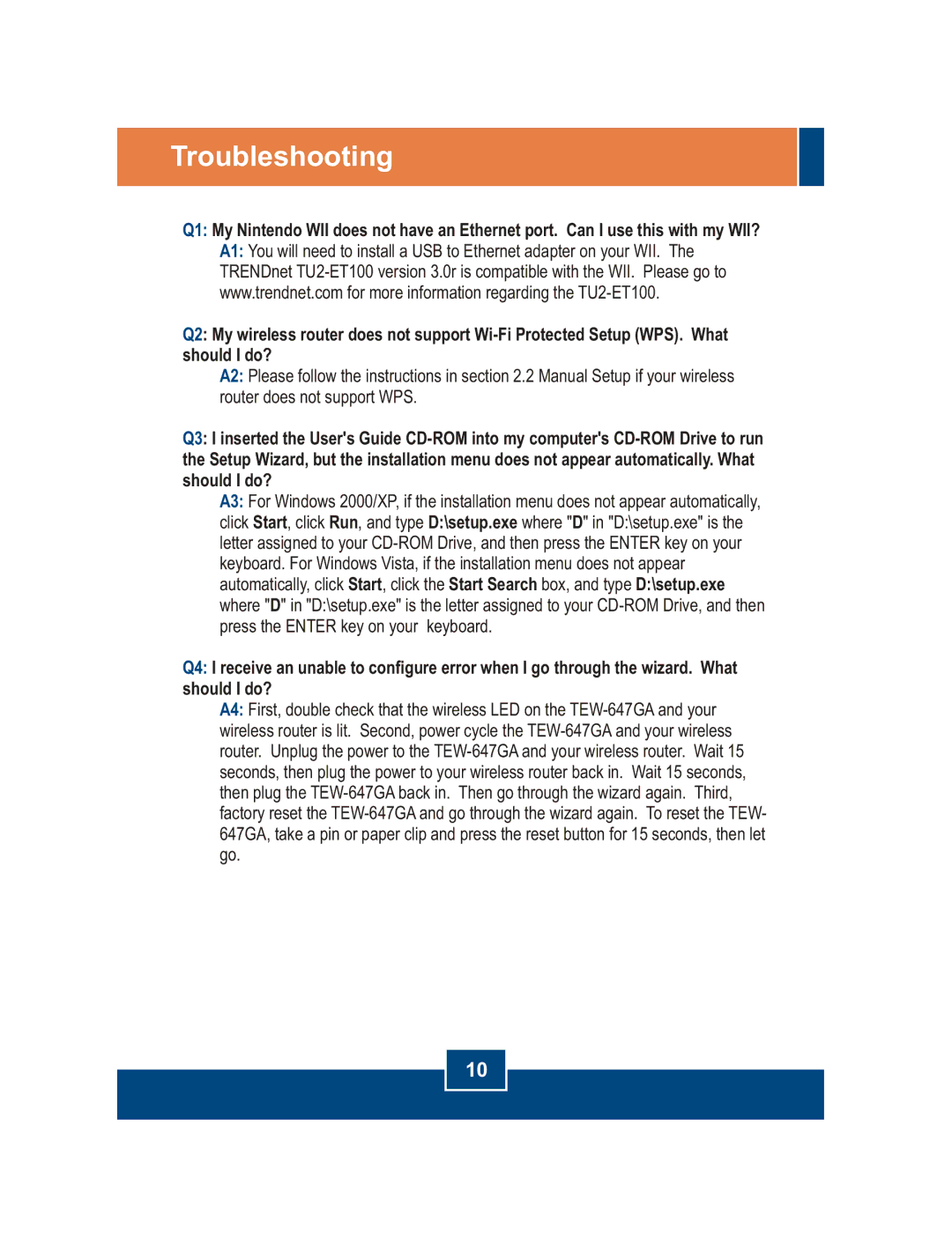 TRENDnet TEW-647GA, 300Mbps Wireless N Gigabit Router manual Troubleshooting 