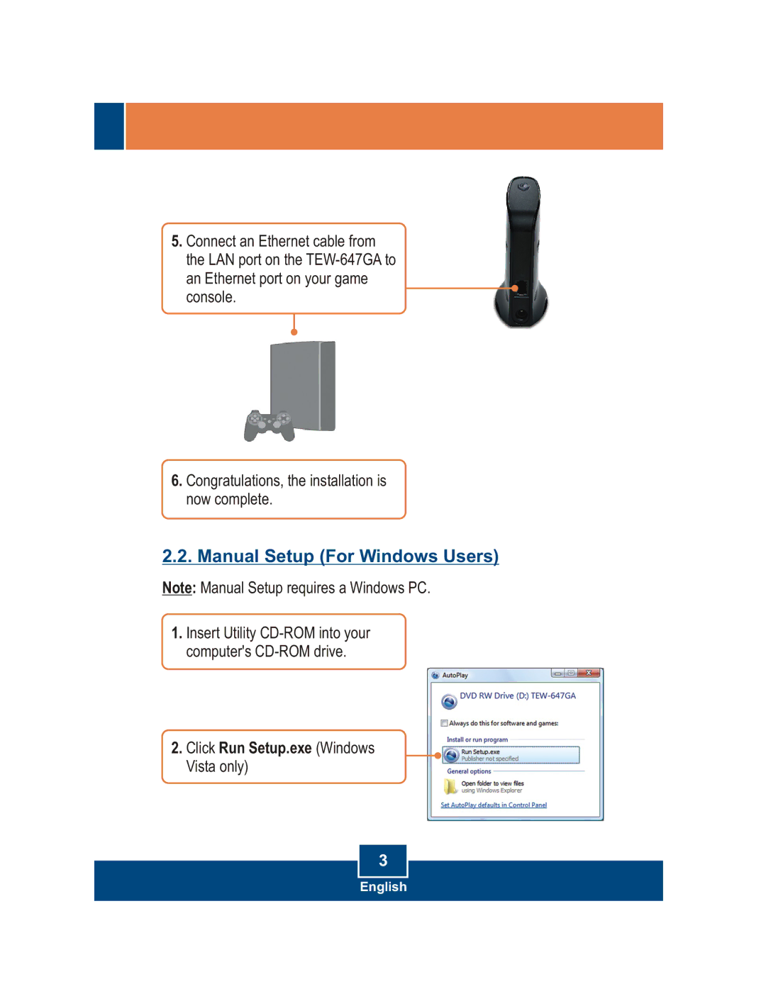 TRENDnet 300Mbps Wireless N Gigabit Router, TEW-647GA manual Manual Setup For Windows Users 