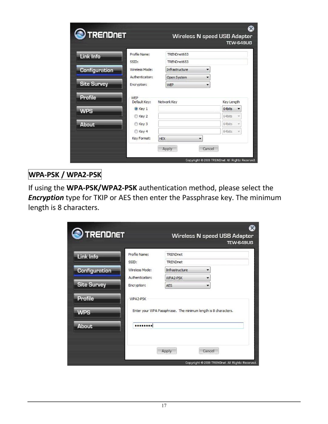 TRENDnet TEW-649UB manual WPA‐PSK / WPA2‐PSK 