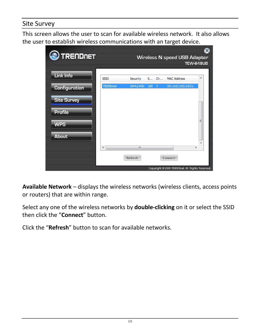 TRENDnet TEW-649UB manual Site Survey 