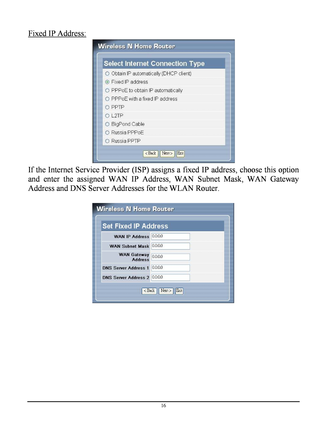 TRENDnet TEW-652BRP manual Fixed IP Address 