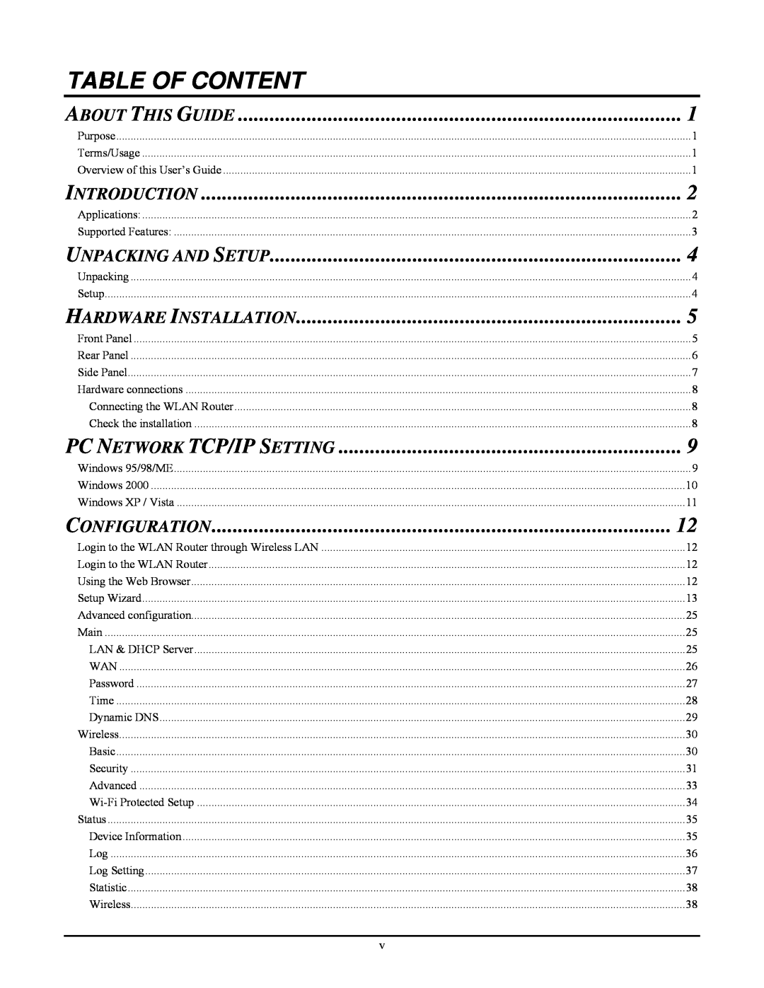 TRENDnet TEW-652BRP manual Table Of Content, About This Guide, Introduction, Unpacking And Setup, Hardware Installation 
