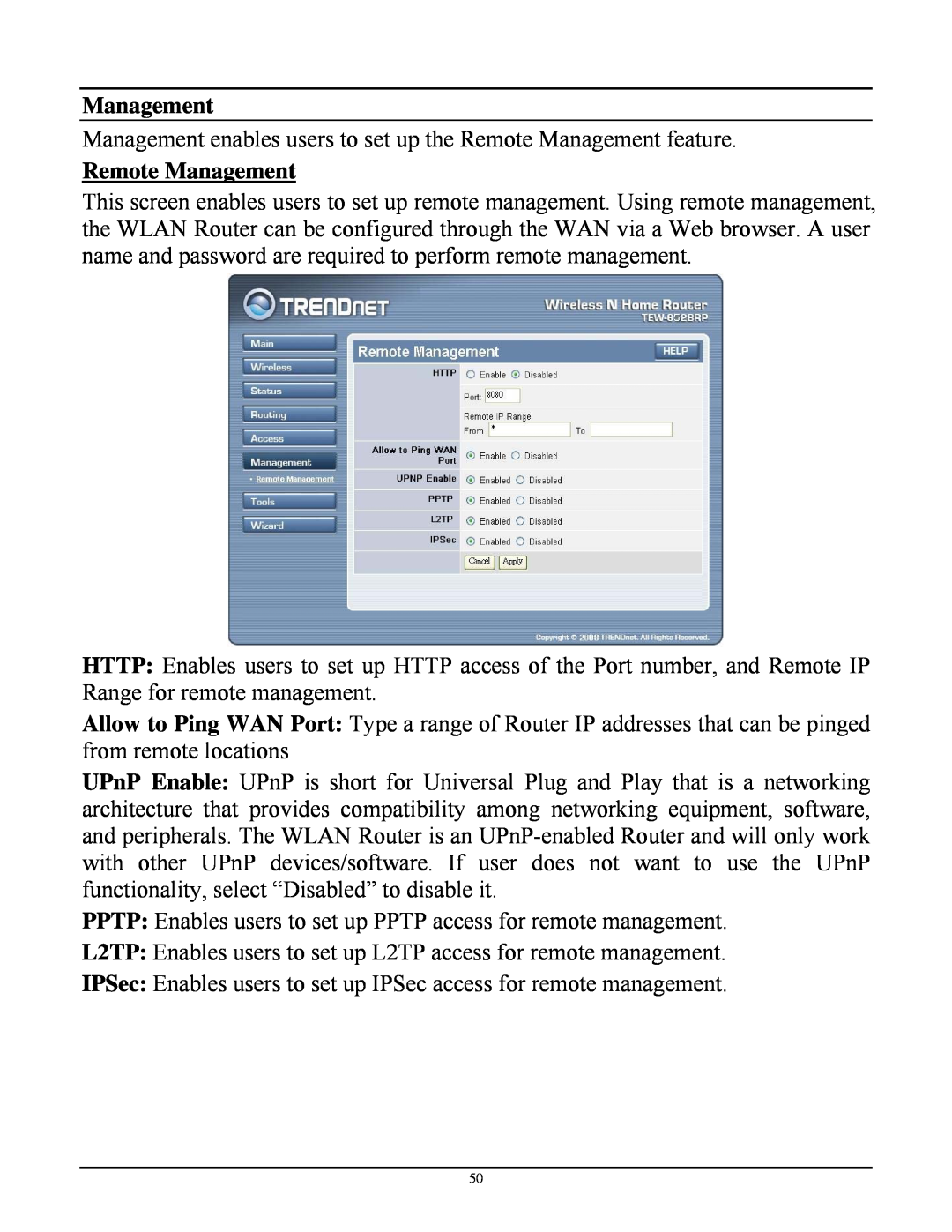 TRENDnet TEW-652BRP manual Remote Management 