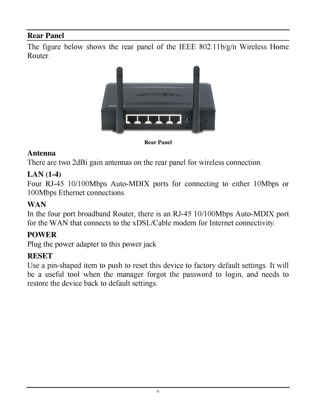 TRENDnet TEW-652BRP manual Rear Panel, Antenna, Lan 