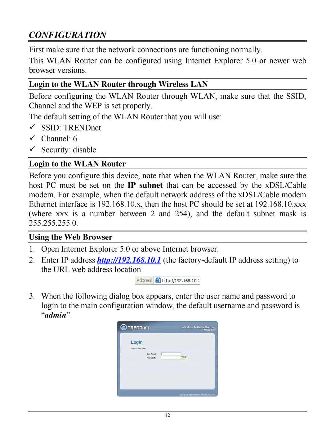 TRENDnet TEW-652BRP manual Login to the Wlan Router through Wireless LAN, Using the Web Browser 