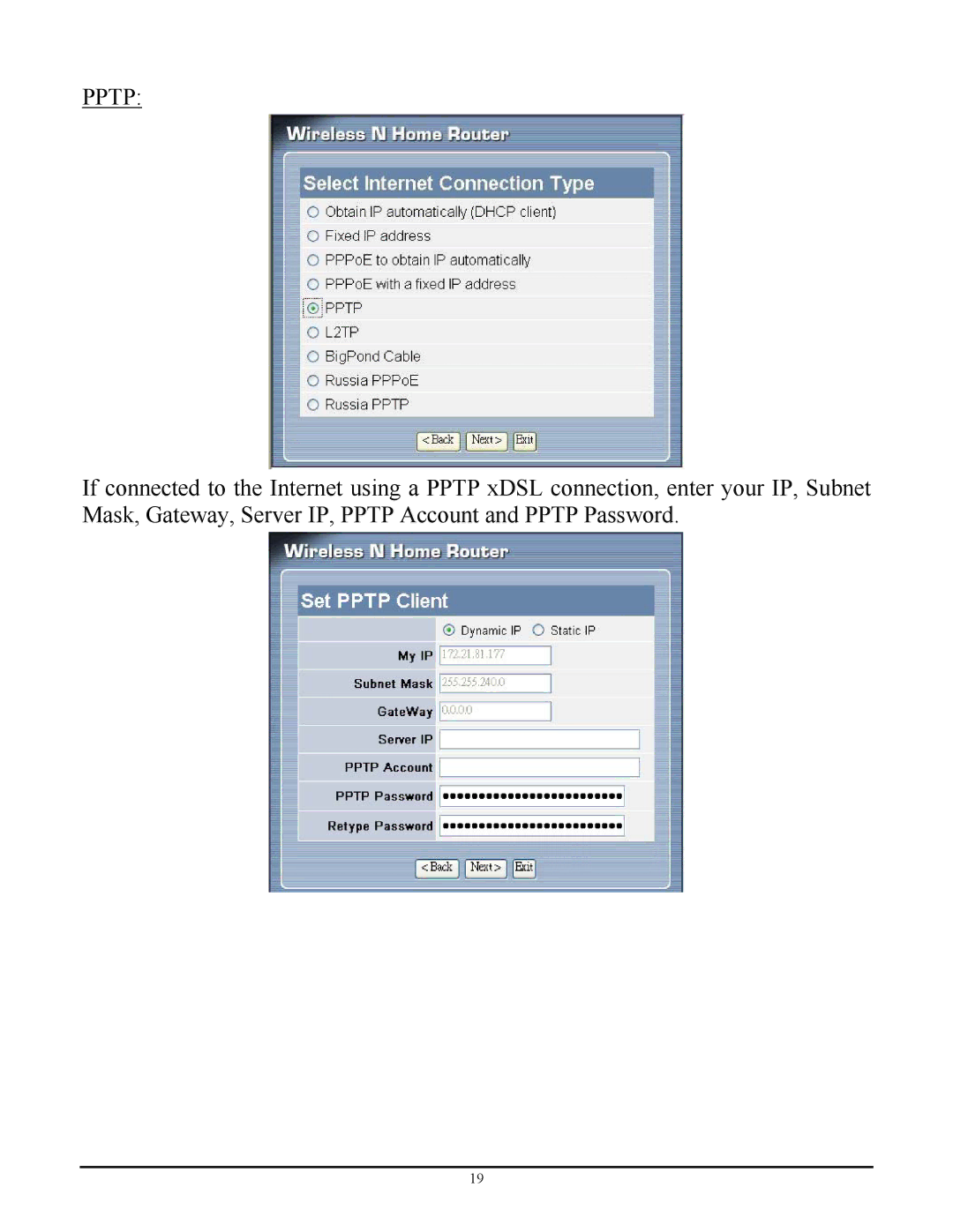 TRENDnet TEW-652BRP manual Pptp 