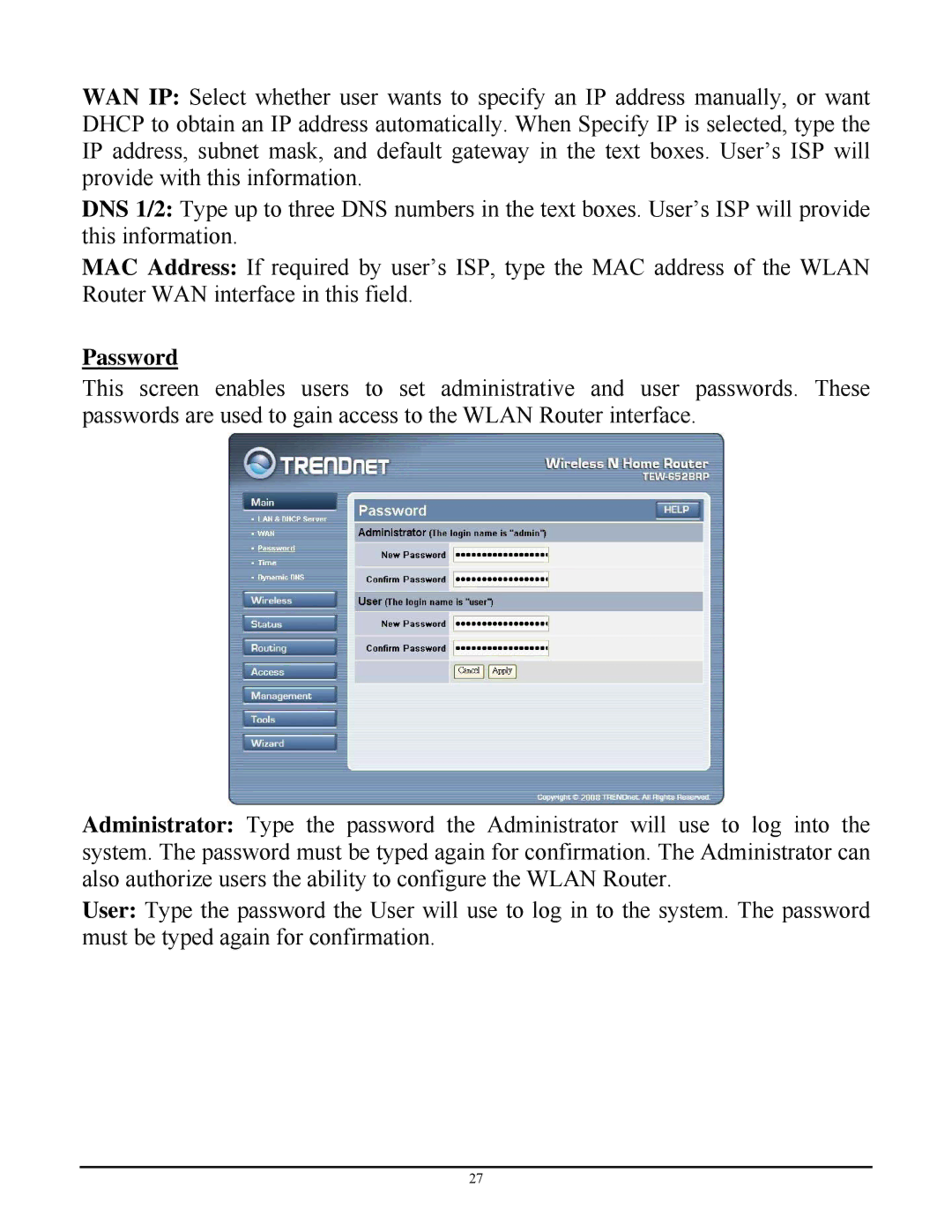 TRENDnet TEW-652BRP manual Password 