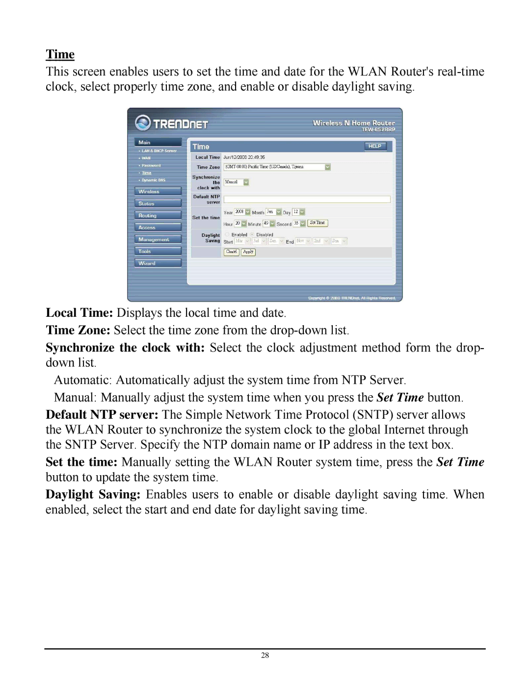TRENDnet TEW-652BRP manual Time 