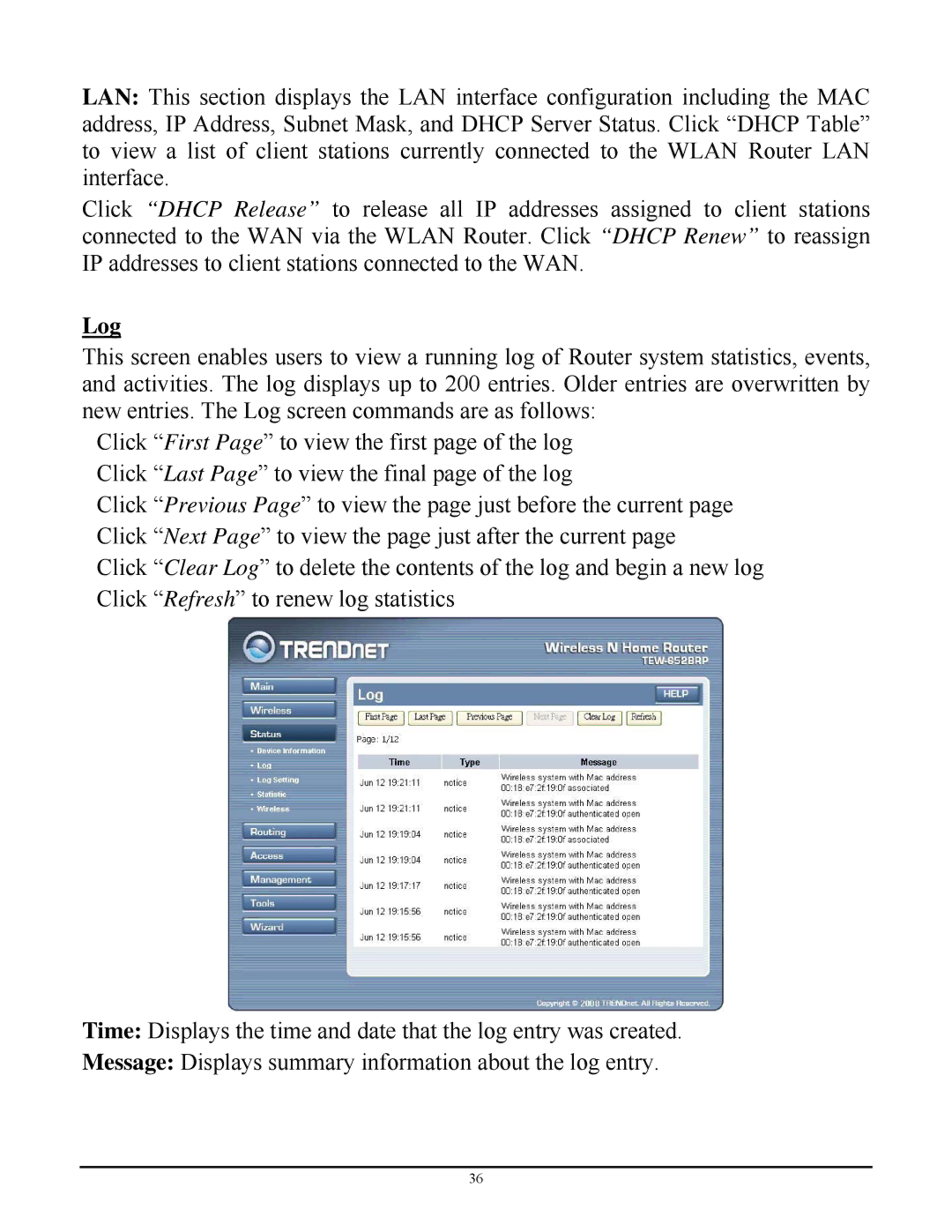 TRENDnet TEW-652BRP manual Log 