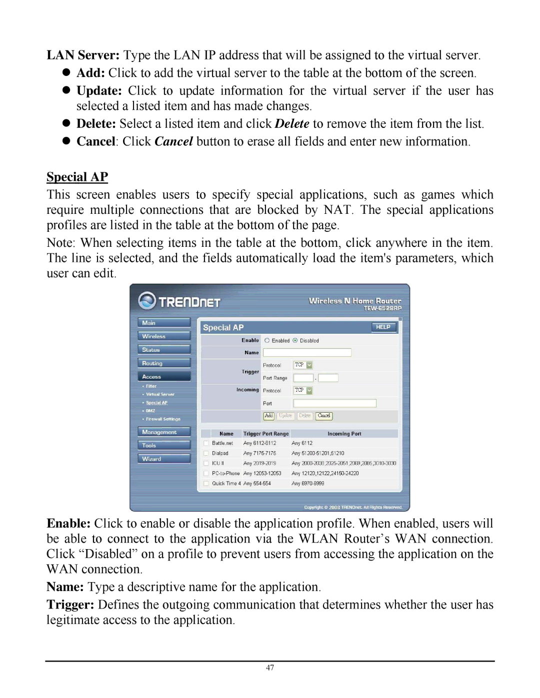 TRENDnet TEW-652BRP manual Special AP 