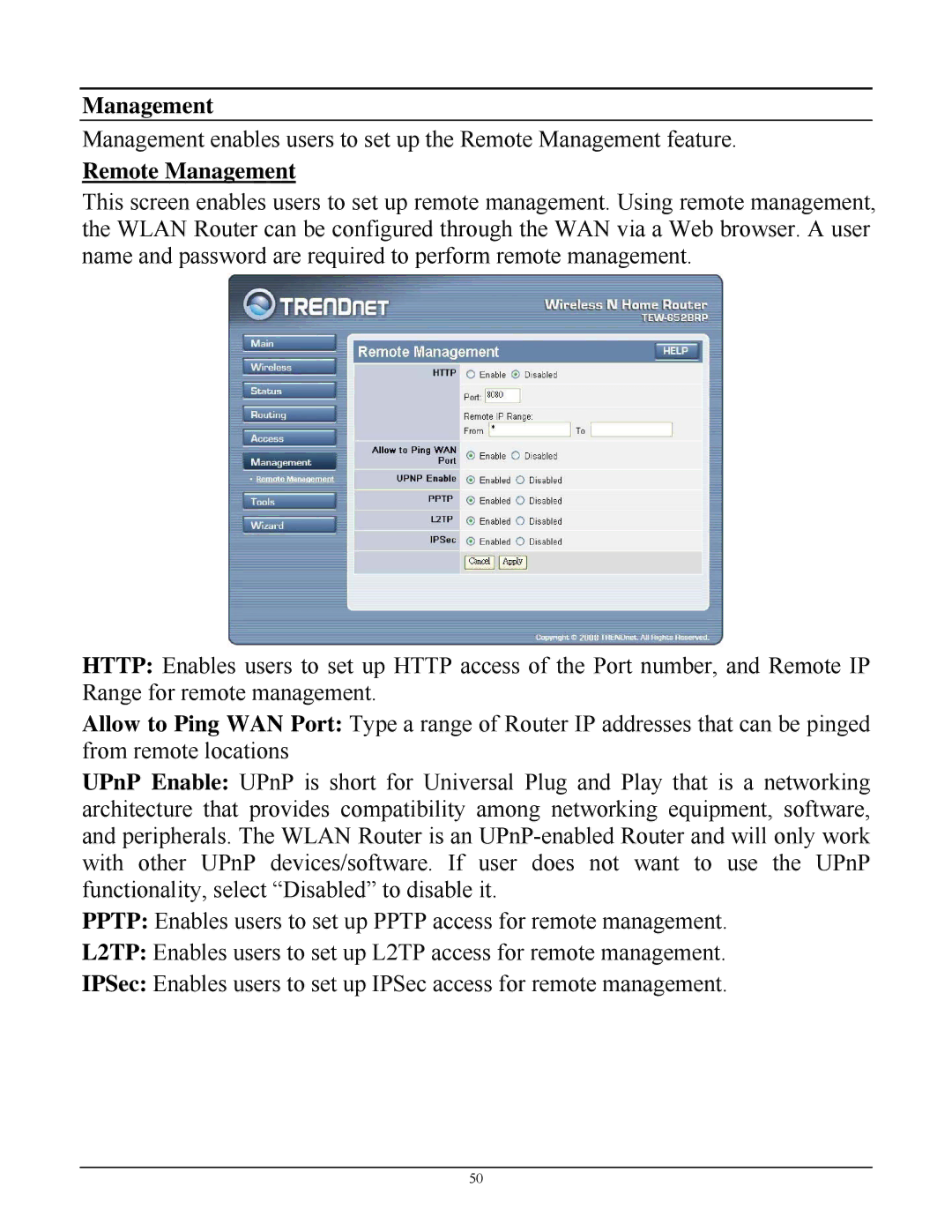 TRENDnet TEW-652BRP manual Remote Management 