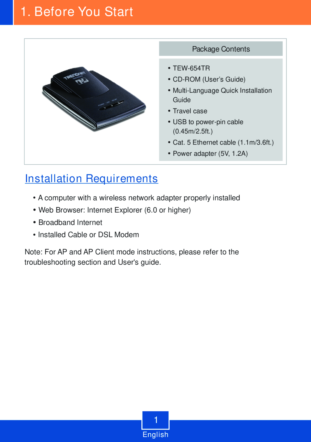 TRENDnet TEW-654TR manual Before You Start, Installation Requirements 