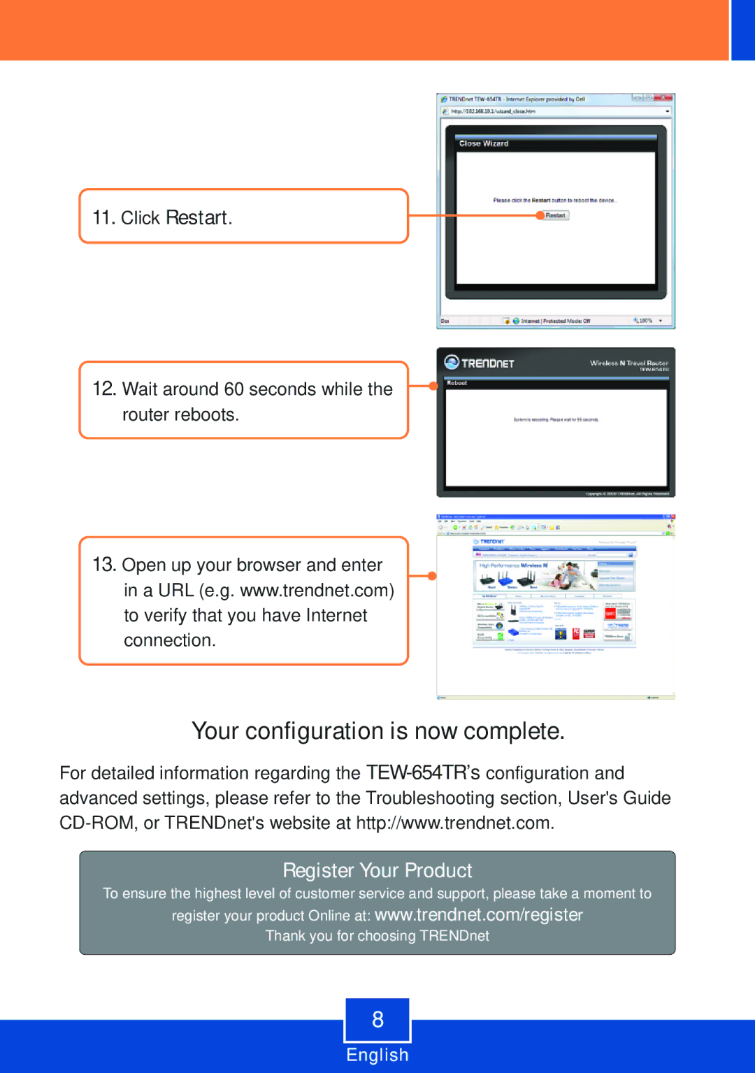 TRENDnet TEW-654TR manual Your configuration is now complete 