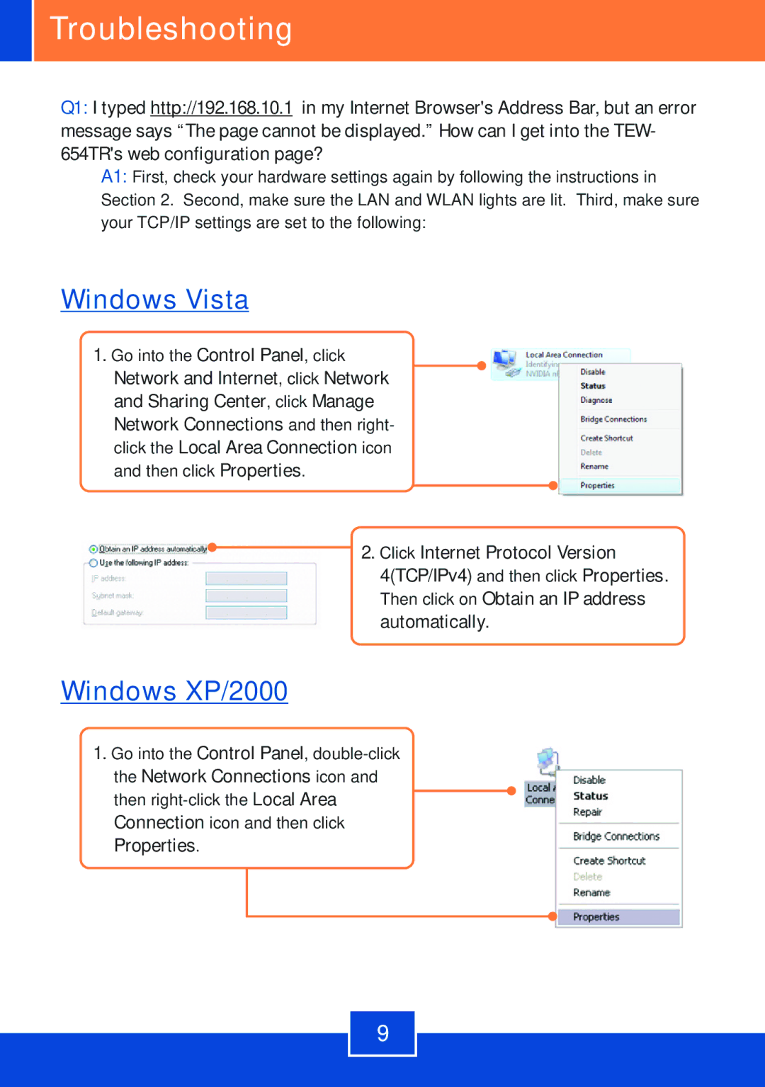 TRENDnet TEW-654TR manual Troubleshooting, Windows Vista 