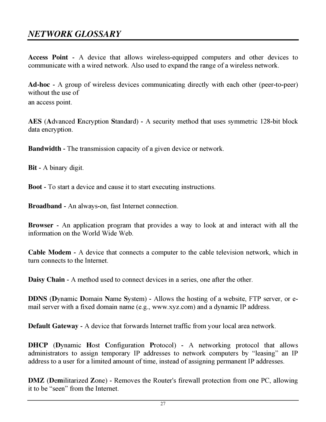 TRENDnet TEW-670APB manual Network Glossary 