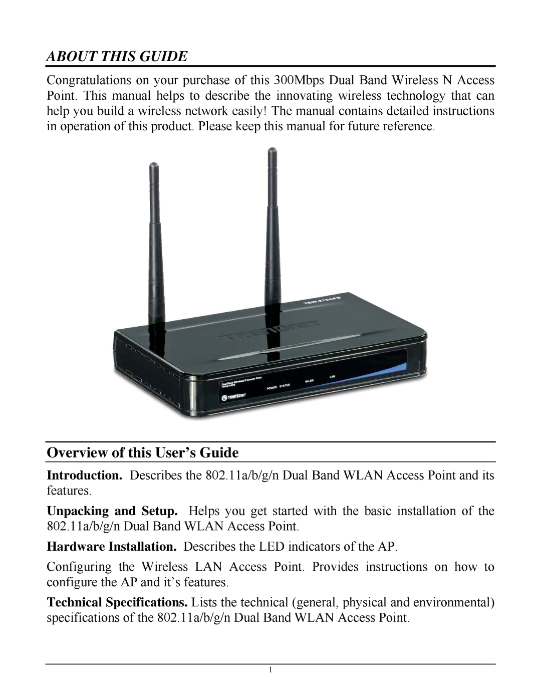 TRENDnet TEW-670APB manual About this Guide, Overview of this User’s Guide 