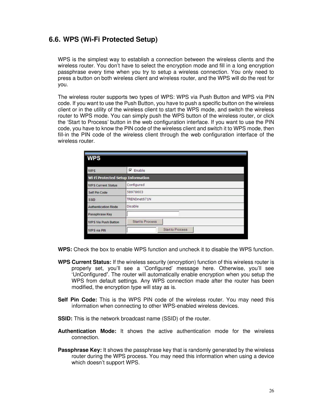 TRENDnet TEW-671BR manual WPS Wi-Fi Protected Setup 