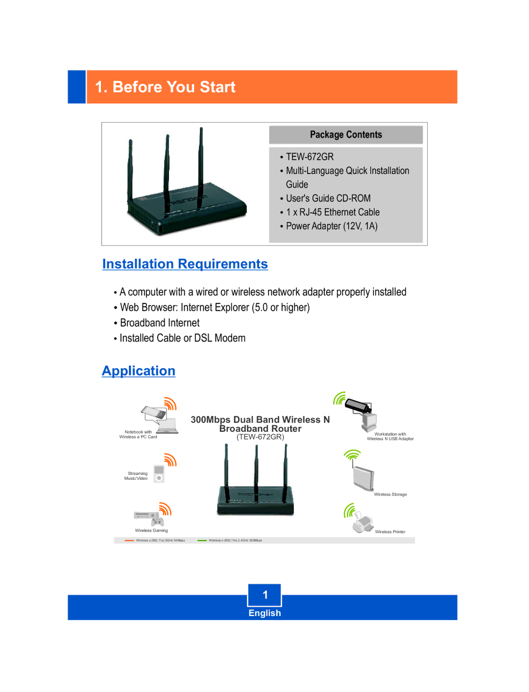 TRENDnet TEW-672GR manual Before You Start, Package Contents 