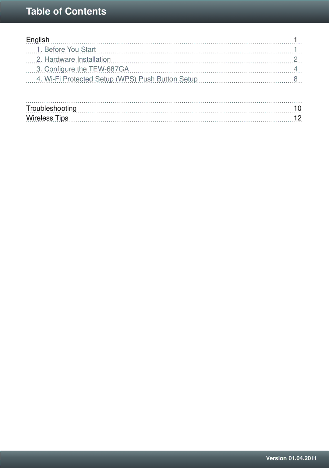 TRENDnet TEW-687GA manual Table of Contents 