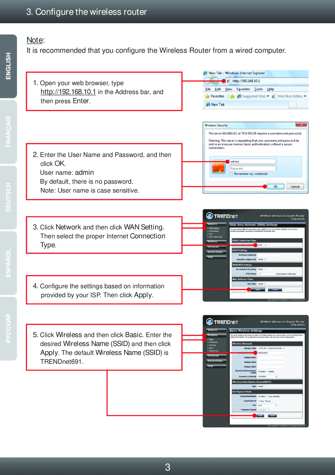 TRENDnet TRENDnet Wireless Router, TEW-691GR 1.01 manual Configure the wireless router, Type 