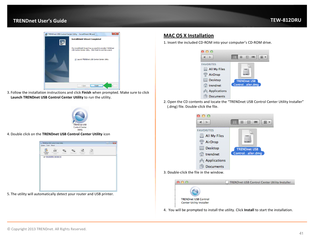 TRENDnet AC1750 Dual Band Wireless Router, TEW-812DRU manual MAC OS X Installation 