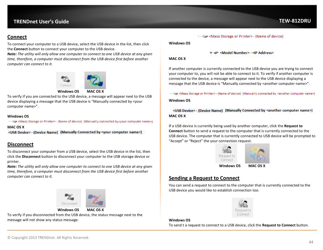 TRENDnet TEW-812DRU, AC1750 Dual Band Wireless Router manual Disconnect, Sending a Request to Connect 