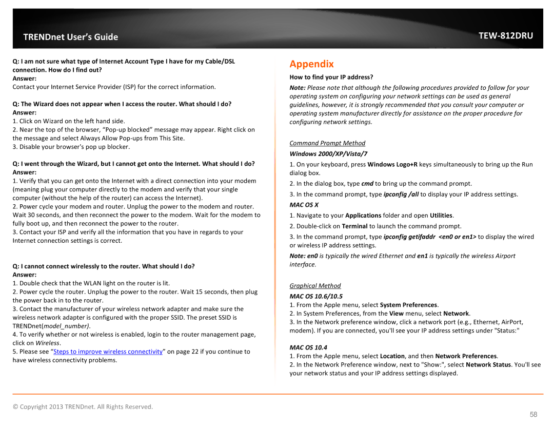 TRENDnet TEW-812DRU, AC1750 Dual Band Wireless Router manual Appendix, How to find your IP address? 