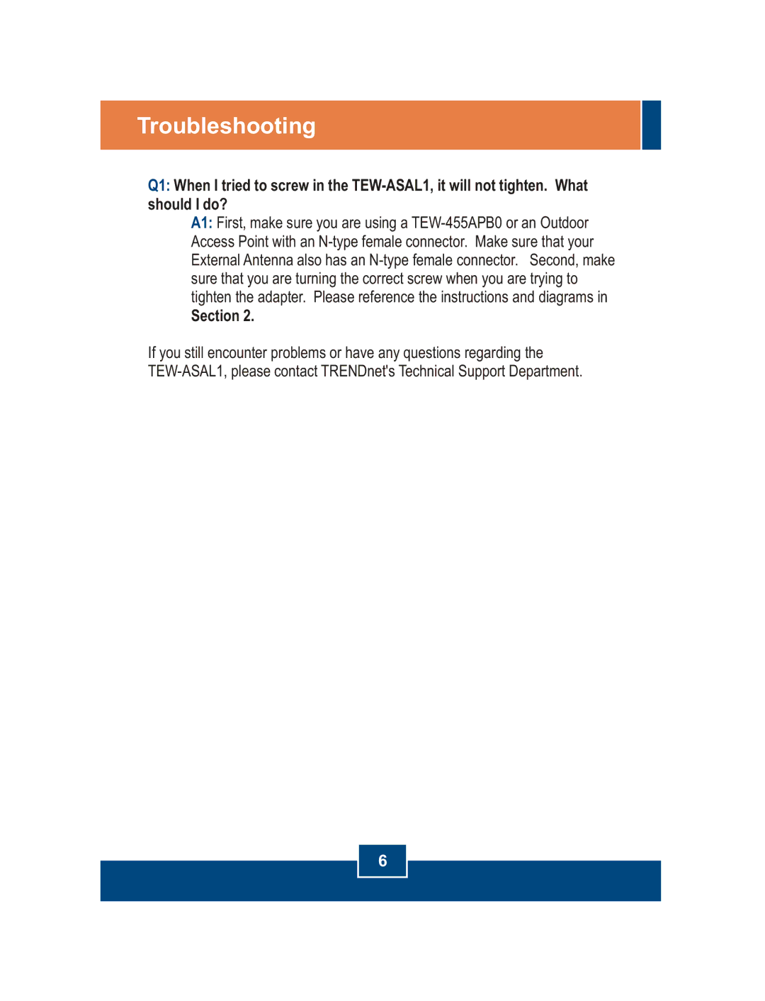 TRENDnet TEW-ASAL 1 manual Troubleshooting 