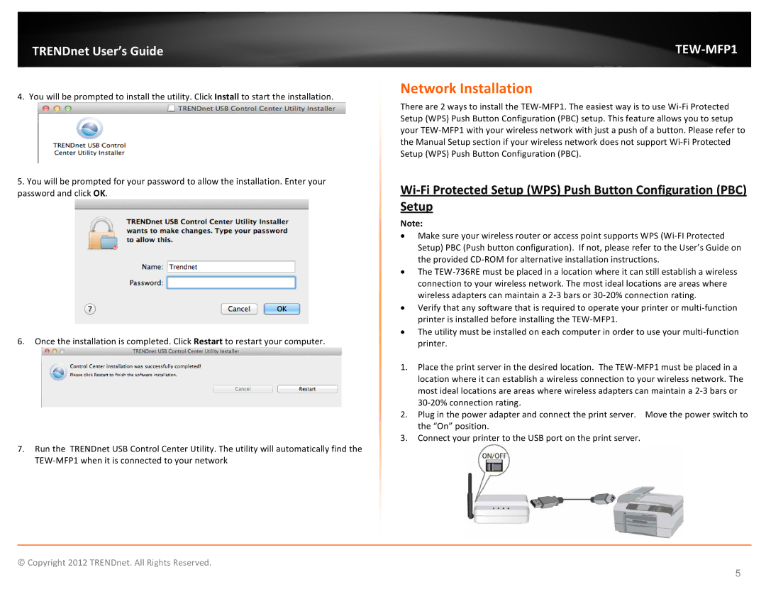 TRENDnet 1-Port Wireless N Multi-Function USB Print Server, TEW-MFP1 manual Network Installation 