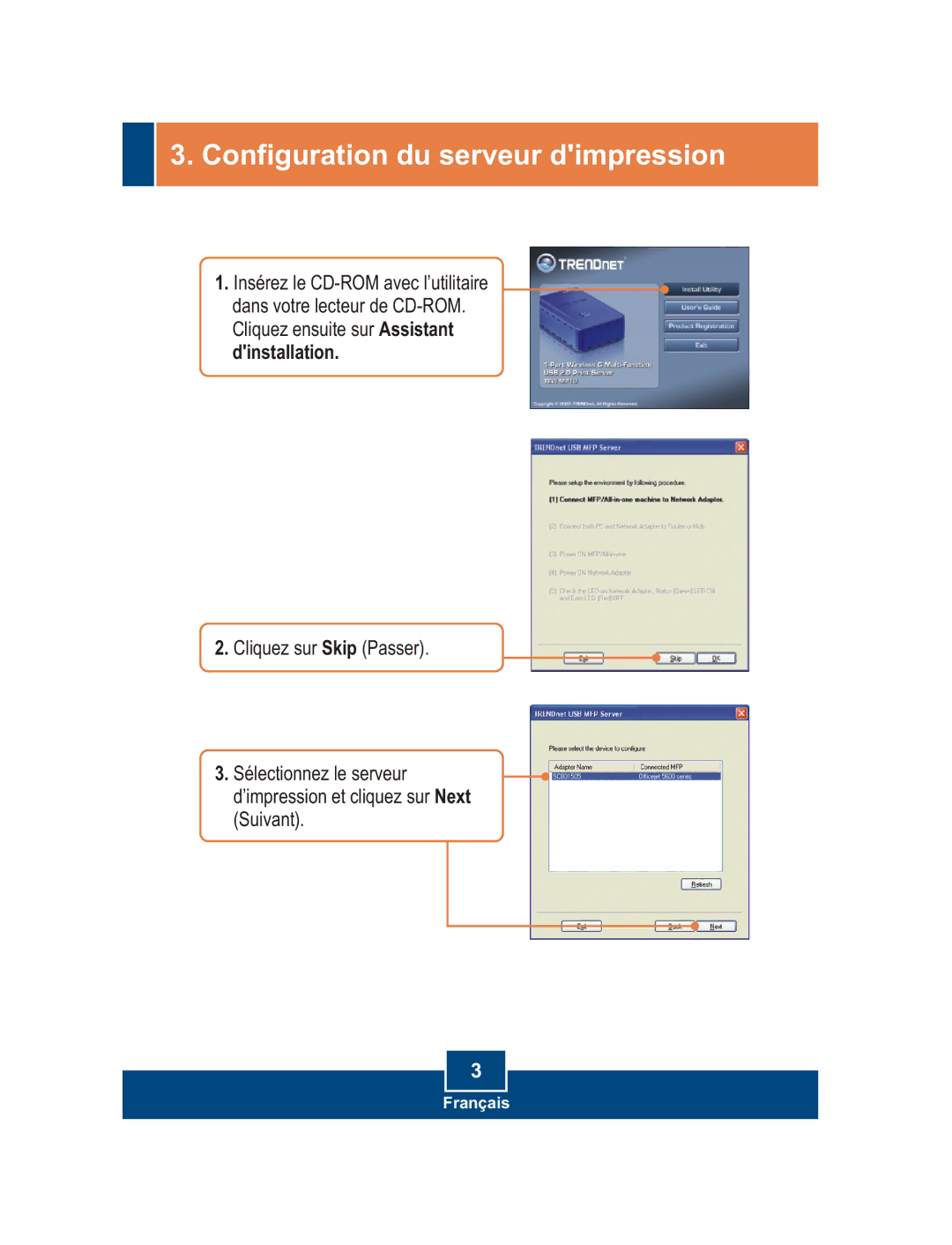 TRENDnet TEW-MP1U manual Configuration du serveur dimpression 