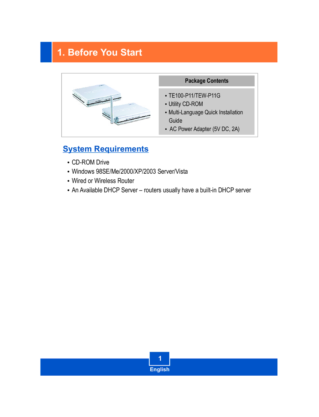 TRENDnet TE100-P11, TEW-P11G manual Before You Start, System Requirements 