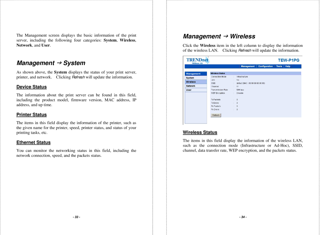 TRENDnet TEW-P1PG manual Management J System, Management J Wireless 