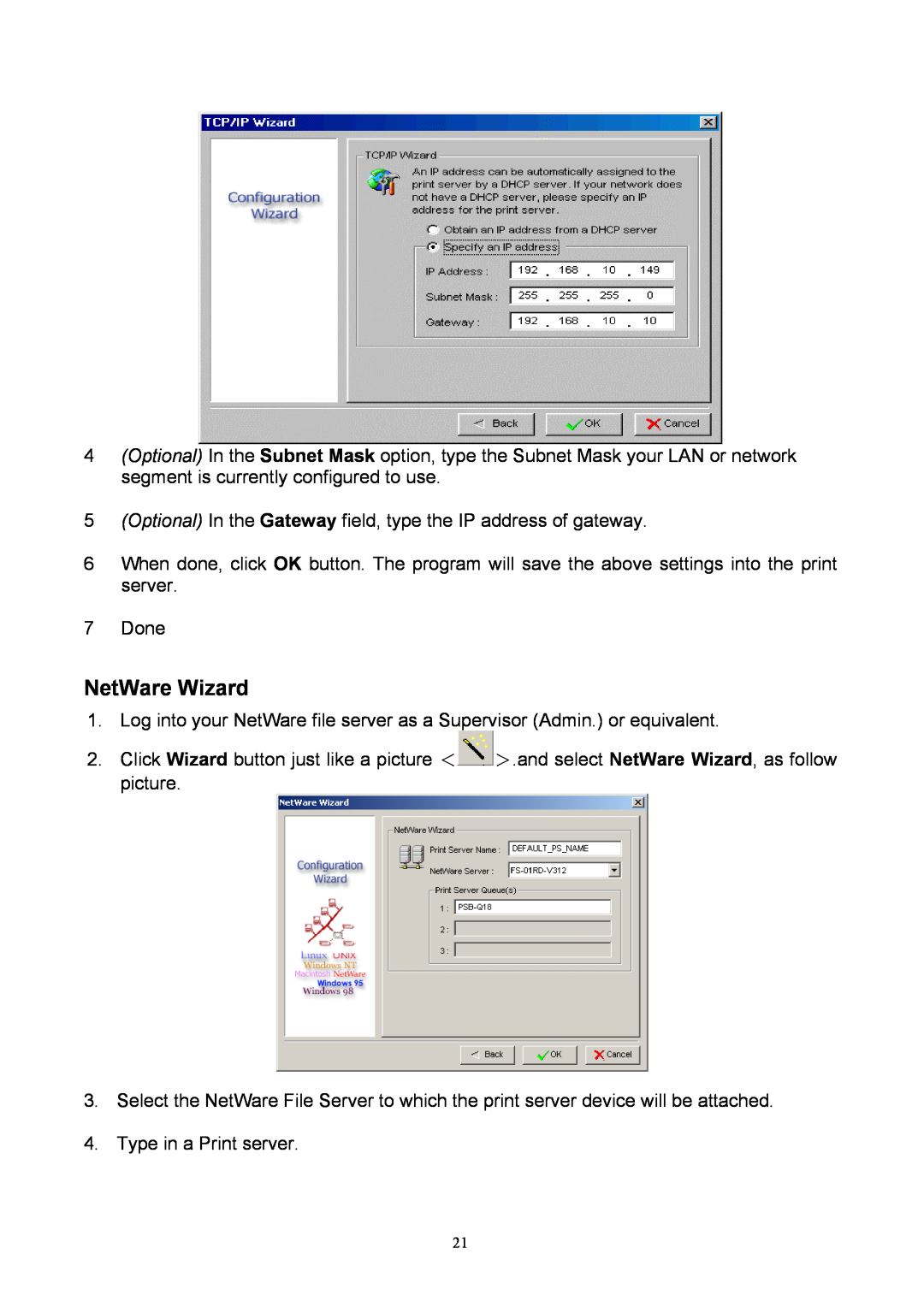 TRENDnet TEW-P1P, TEW-P1U manual NetWare Wizard 