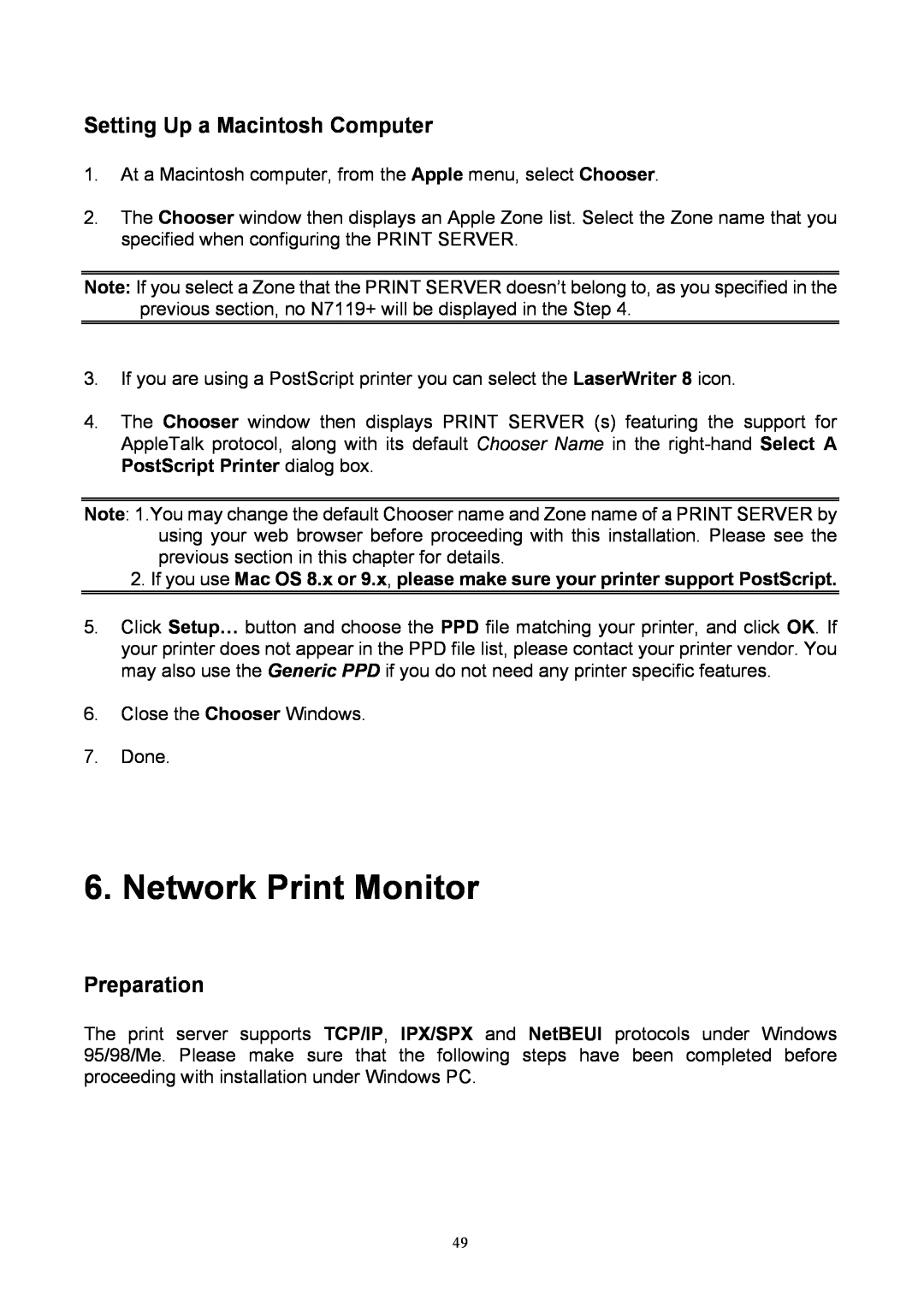 TRENDnet TEW-P1P, TEW-P1U manual Network Print Monitor, Setting Up a Macintosh Computer, Preparation 