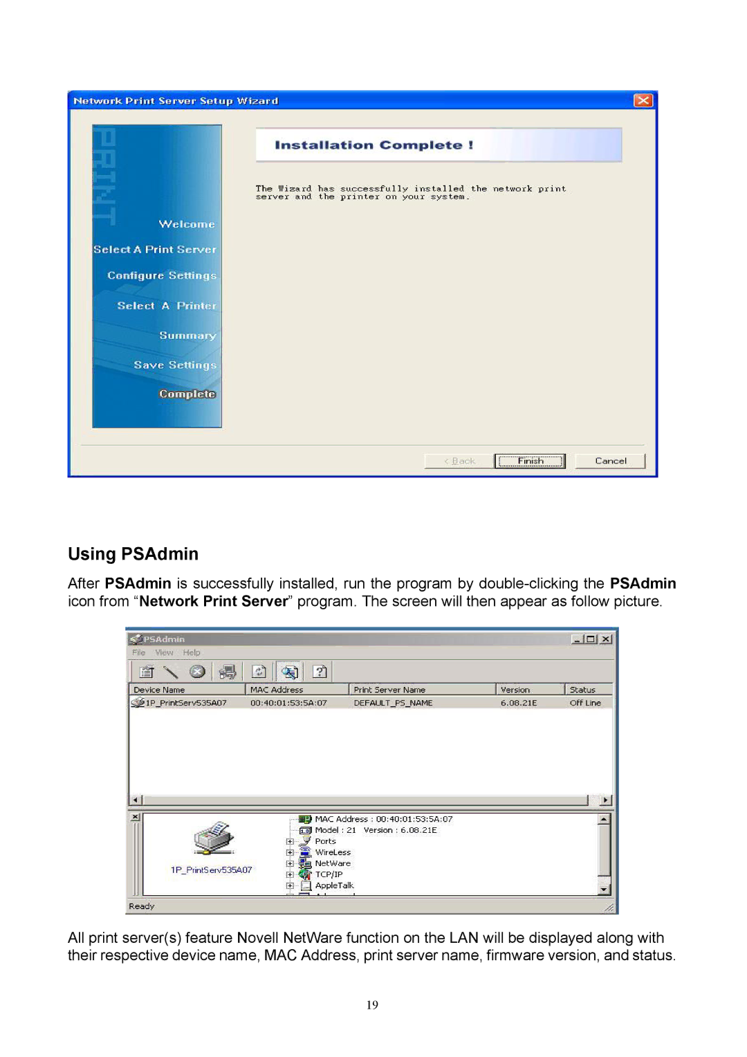 TRENDnet TEW-P1P, TEW-P1U manual Using PSAdmin 