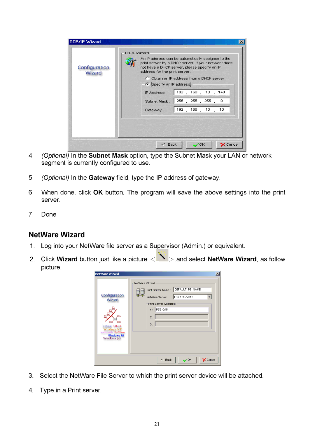 TRENDnet TEW-P1P, TEW-P1U manual NetWare Wizard 