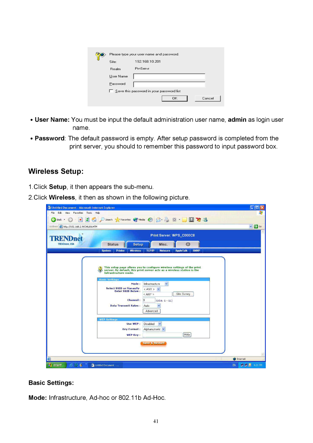 TRENDnet TEW-P1P, TEW-P1U manual Wireless Setup, Basic Settings 