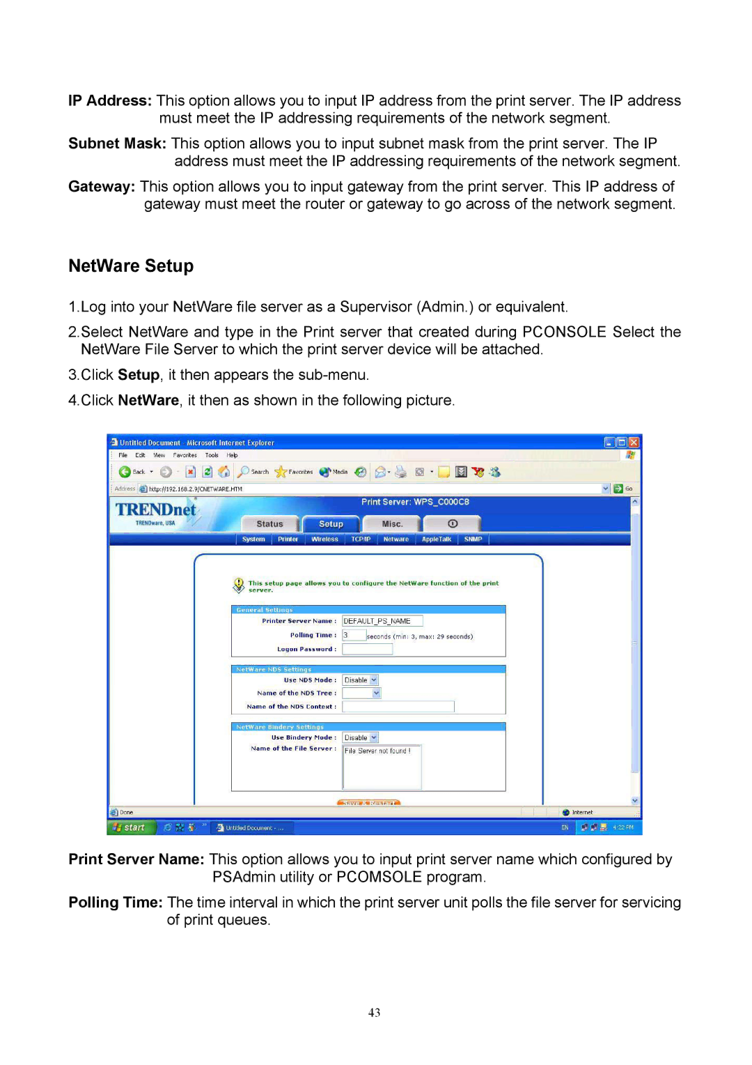 TRENDnet TEW-P1P, TEW-P1U manual NetWare Setup 