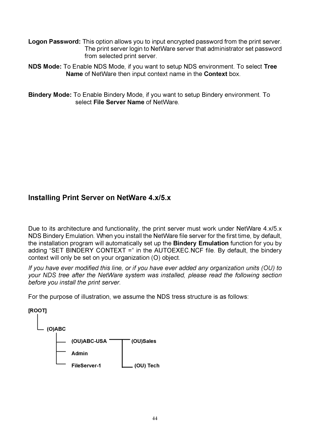 TRENDnet TEW-P1U, TEW-P1P manual Installing Print Server on NetWare 4.x/5.x 