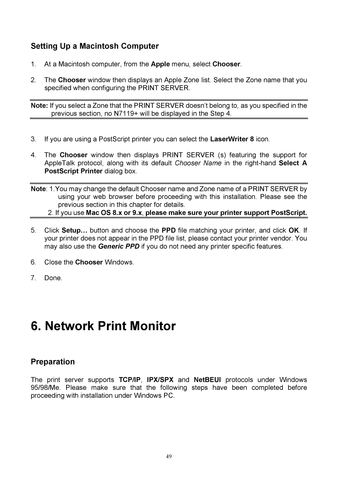 TRENDnet TEW-P1P, TEW-P1U manual Network Print Monitor, Setting Up a Macintosh Computer 