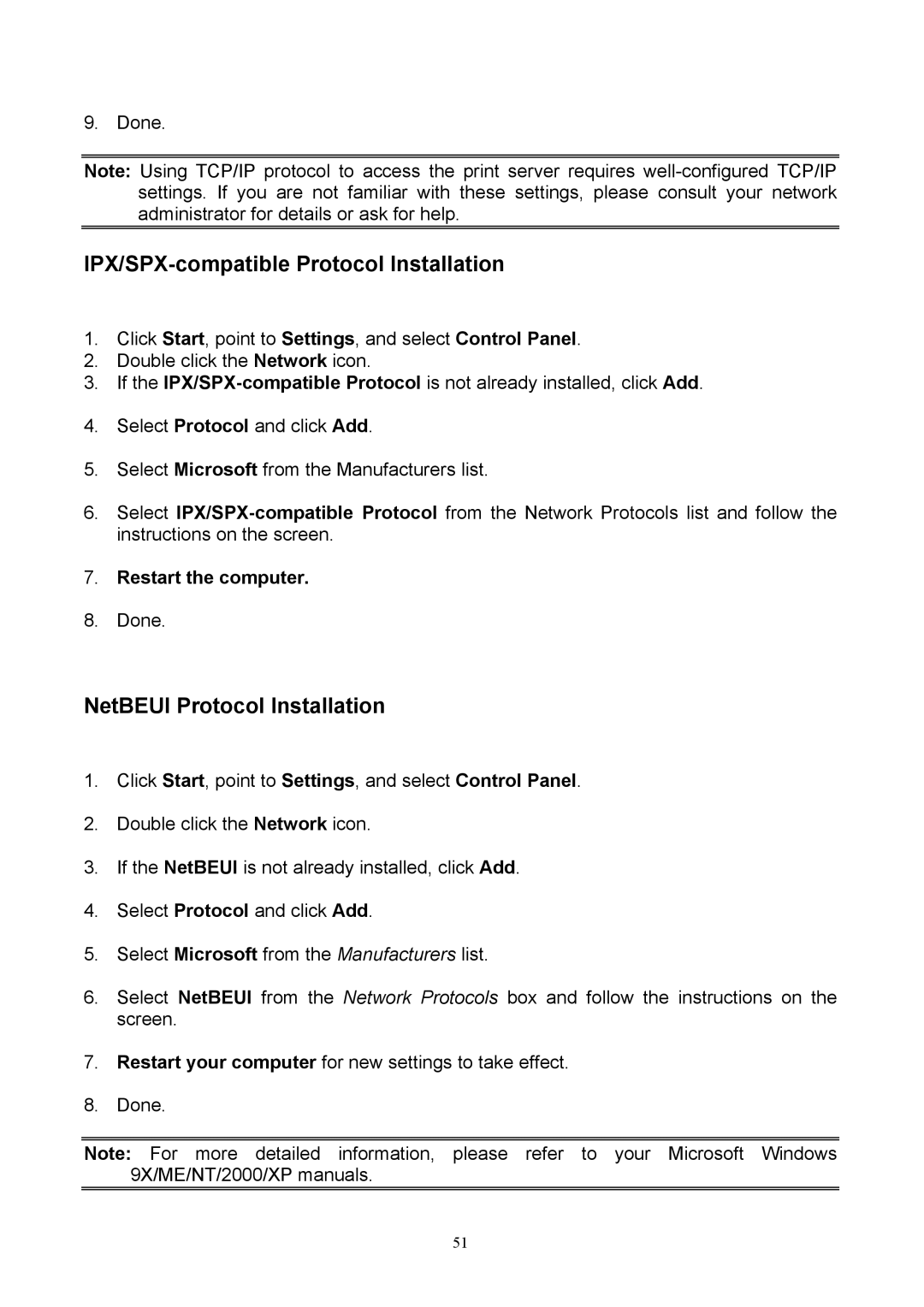 TRENDnet TEW-P1P, TEW-P1U manual IPX/SPX-compatible Protocol Installation, NetBEUI Protocol Installation 