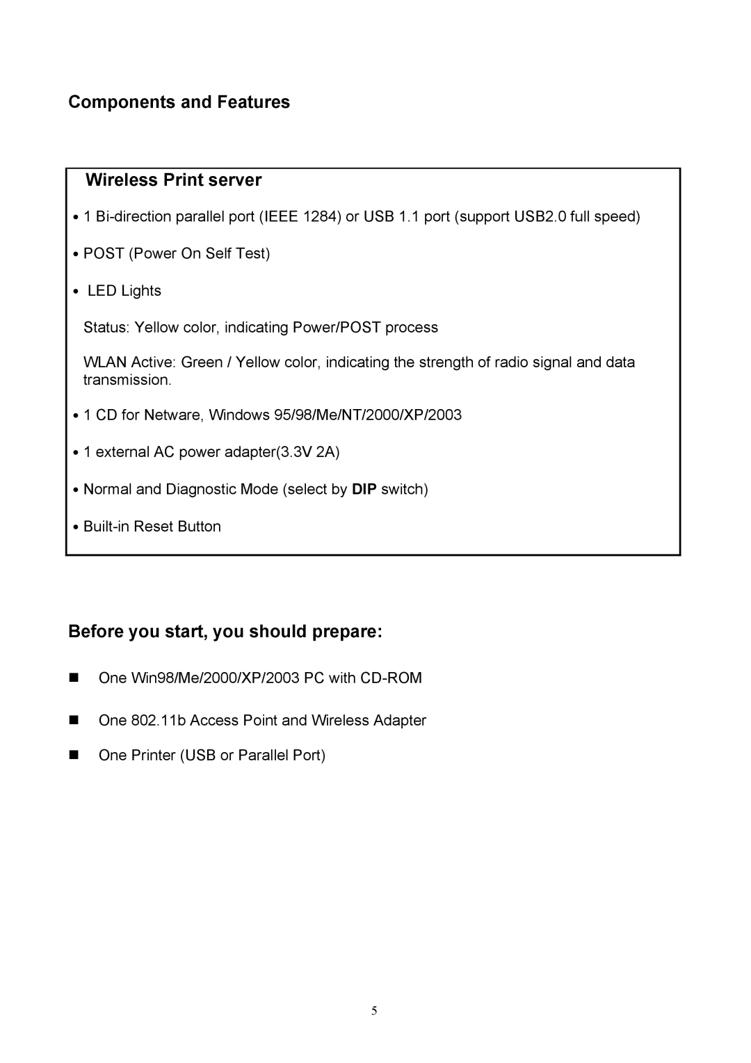 TRENDnet TEW-P1P, TEW-P1U manual Components and Features Wireless Print server, Before you start, you should prepare 